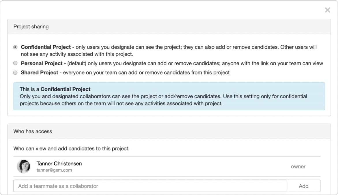Project Sharing: Confidential Project