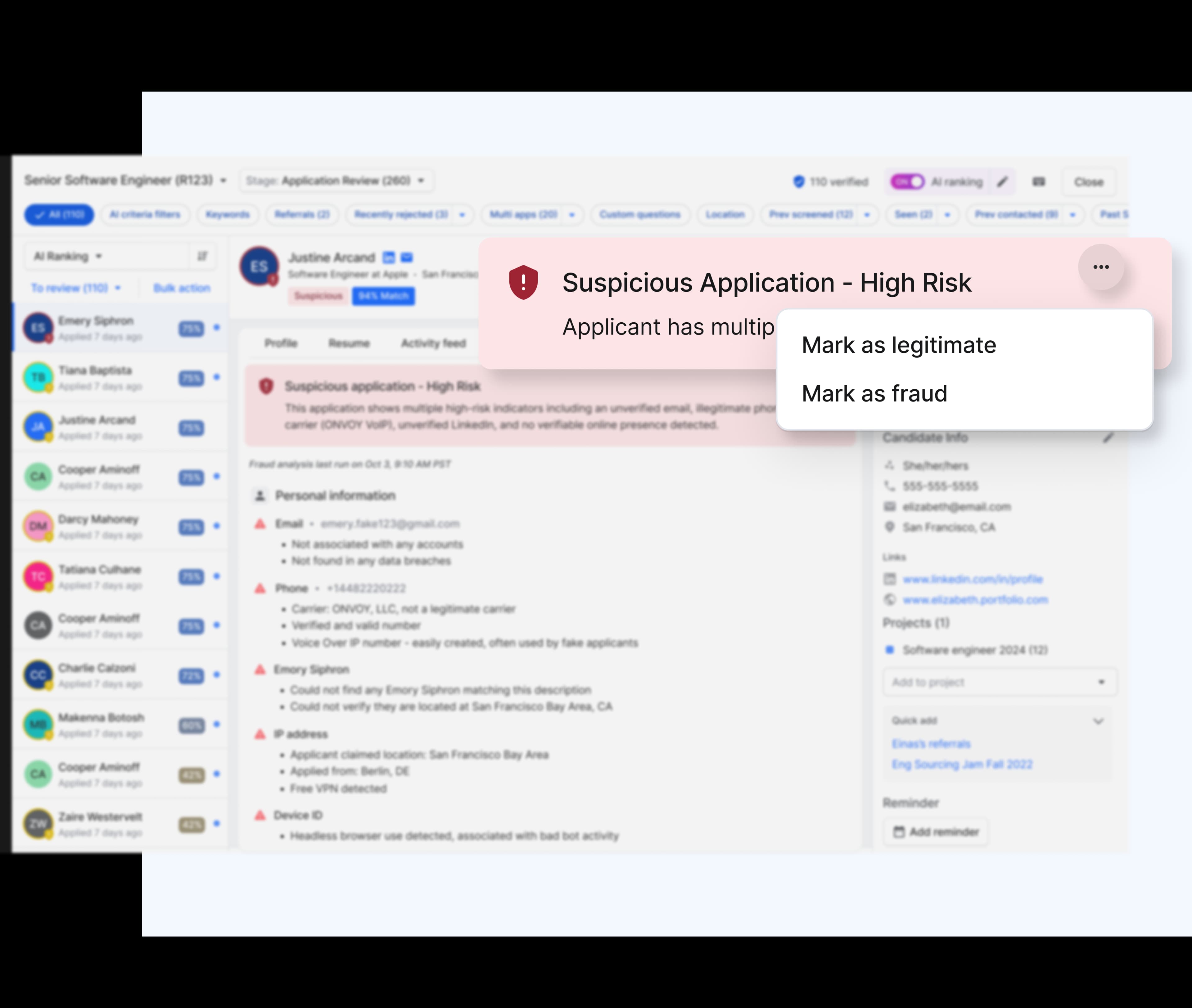 Fraud detection actions