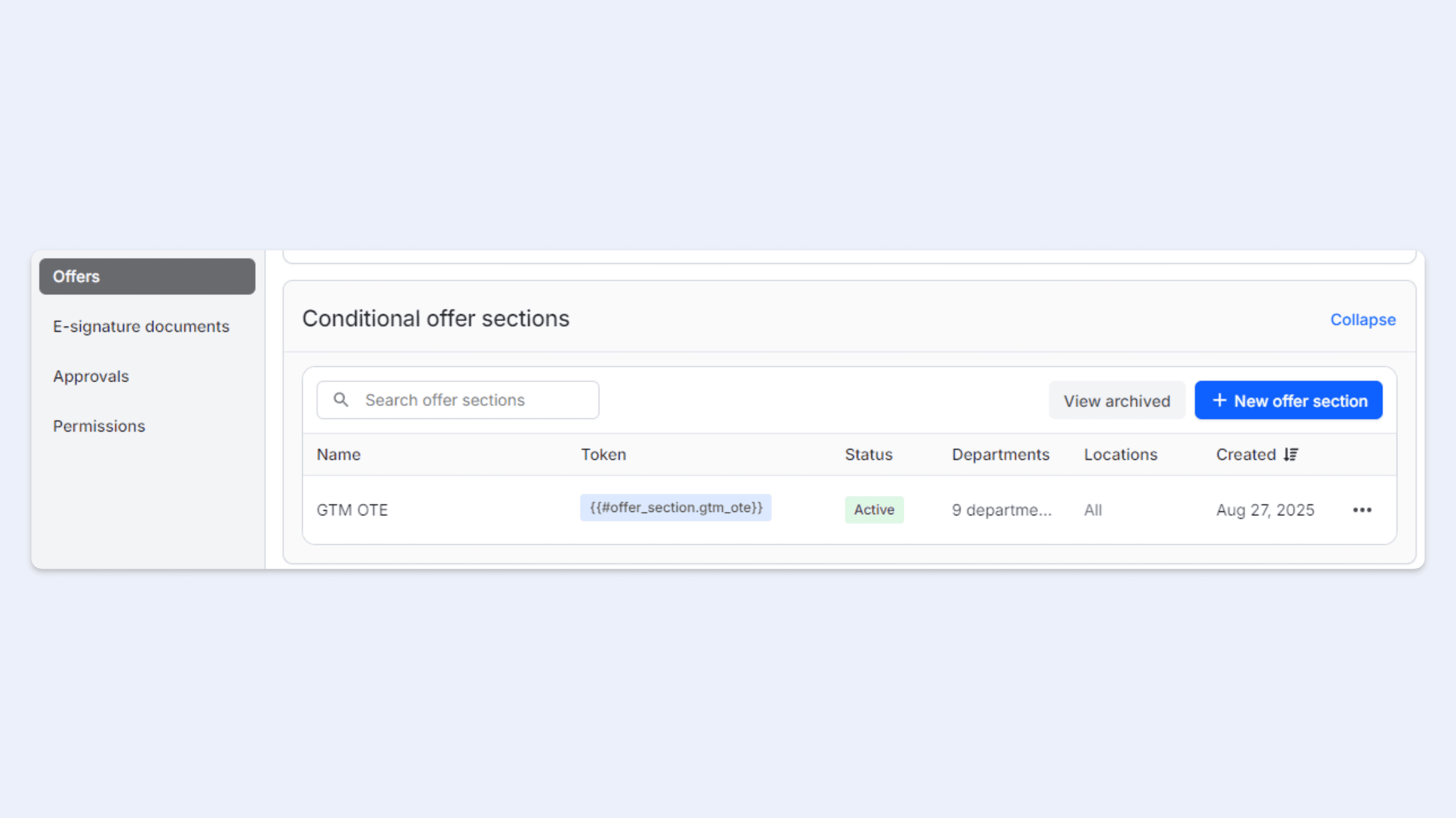 Conditional offers section